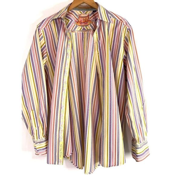 Robert Graham Large Cotton Stripe Embroider Pastel Shirt EUC 6339 Classic Fit - Picture 15 of 16